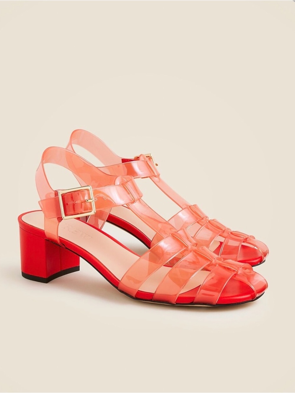J. Crew Red Clear-Strap Jelly Wedge Sandals